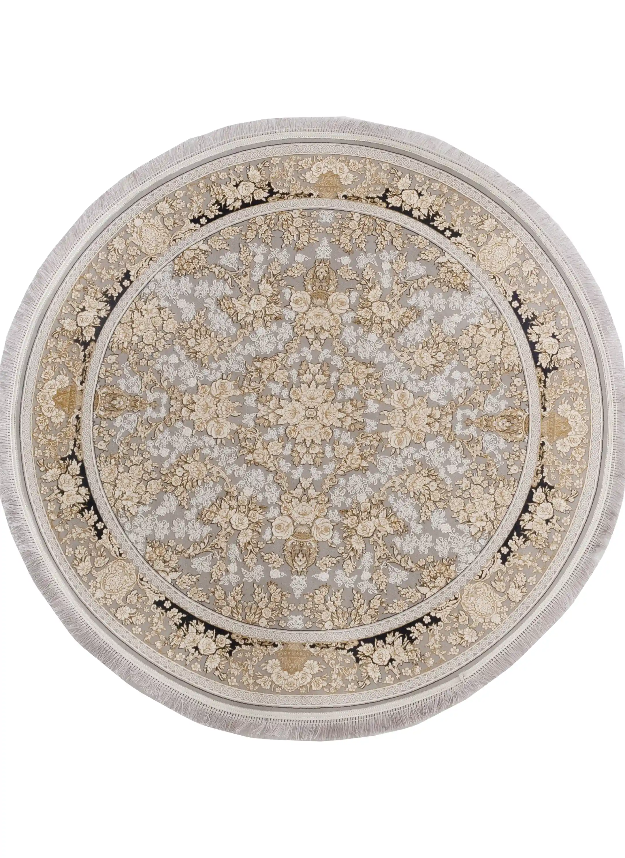 فرش گرد طلاترمه 1200 شانه تراکم 3600 گل برجسته